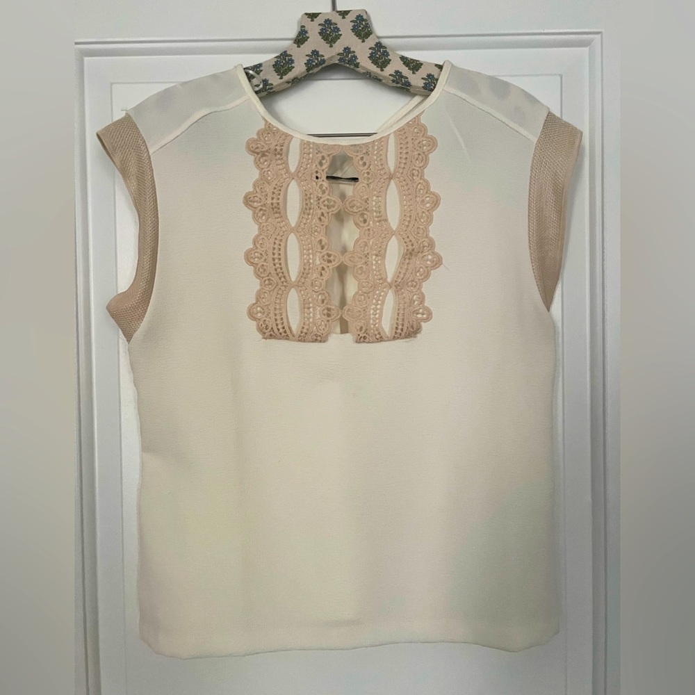Zara cream and tan cap sleeve top